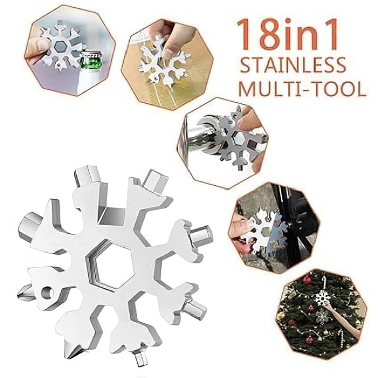     			Meghal 18-In-1 Snowflake Keychain, Bottle Opener, Portable Hex Wrench, Multi Hand Tool Flat Screwdriver Kit/Wrench (Pack of 1)