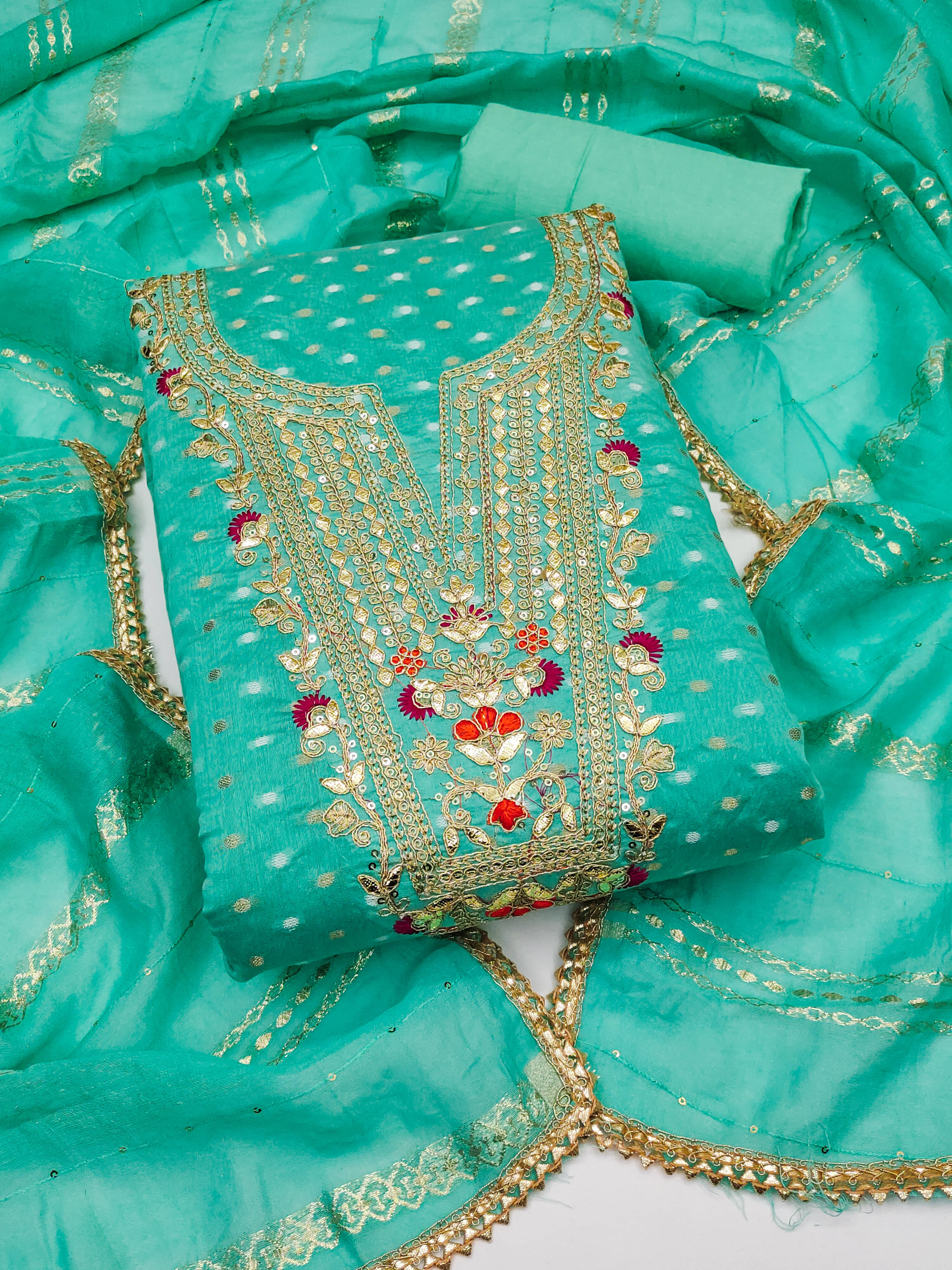     			Nayanthara Trends Women Chanderi Unstitched Dress Material ( Blue )