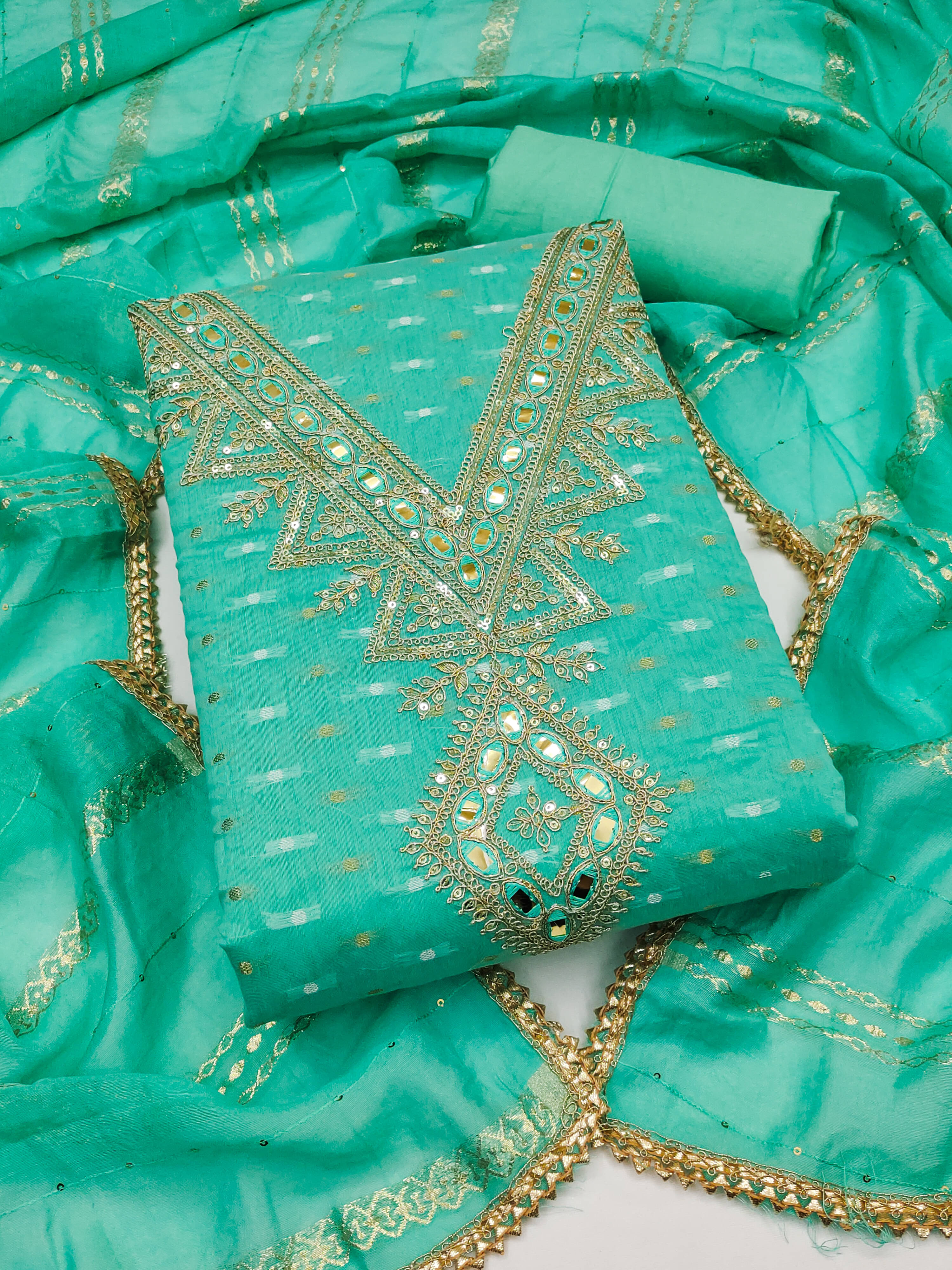 Nayanthara Trends Women Chanderi Unstitched Dress Material ( Blue ) Nayanthara Trends Women Chanderi Unstitched Dress Material ( Blue )