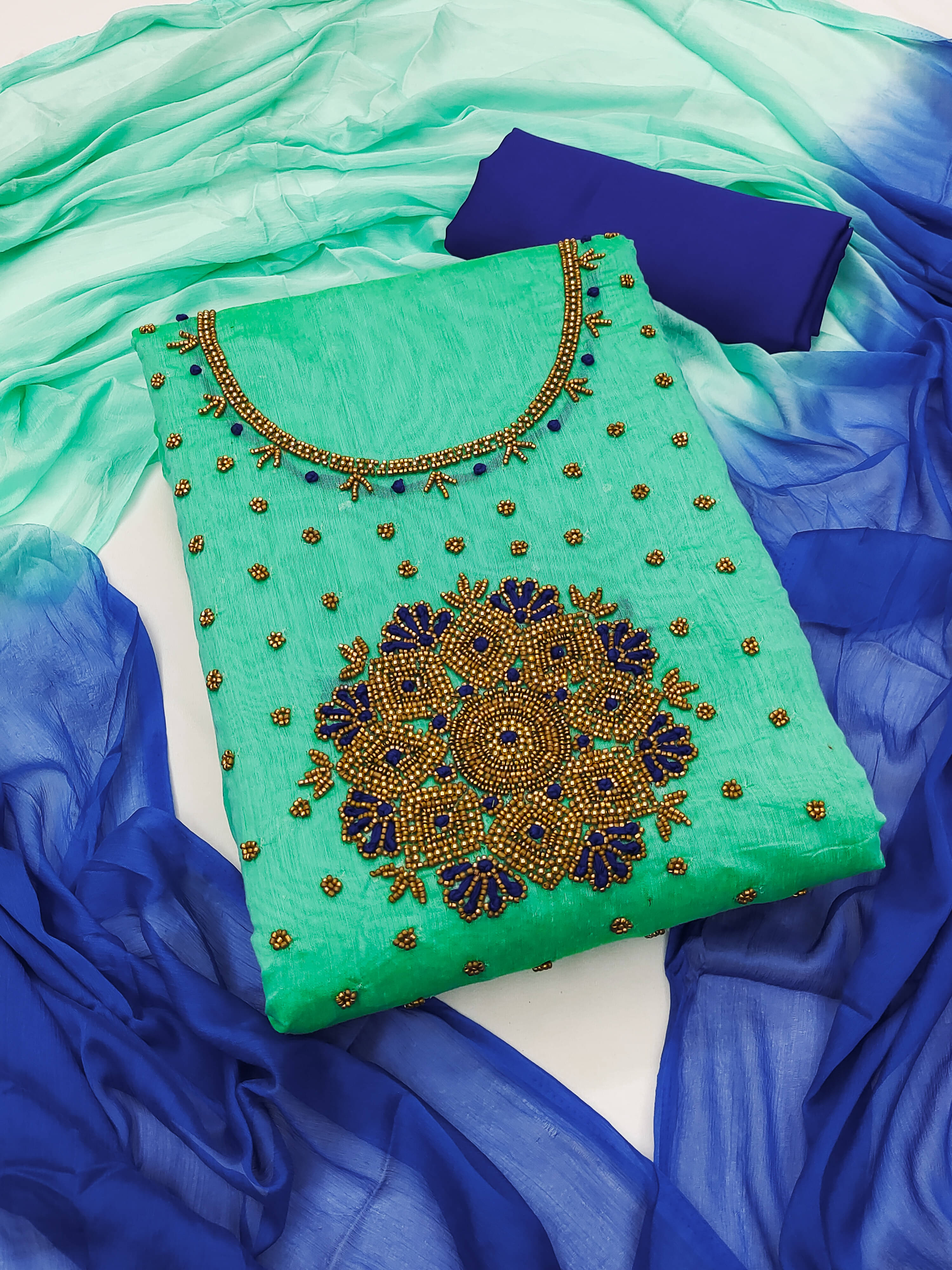 Nayanthara Trends Women Chanderi Unstitched Dress Material ( Blue ) Nayanthara Trends Women Chanderi Unstitched Dress Material ( Blue )