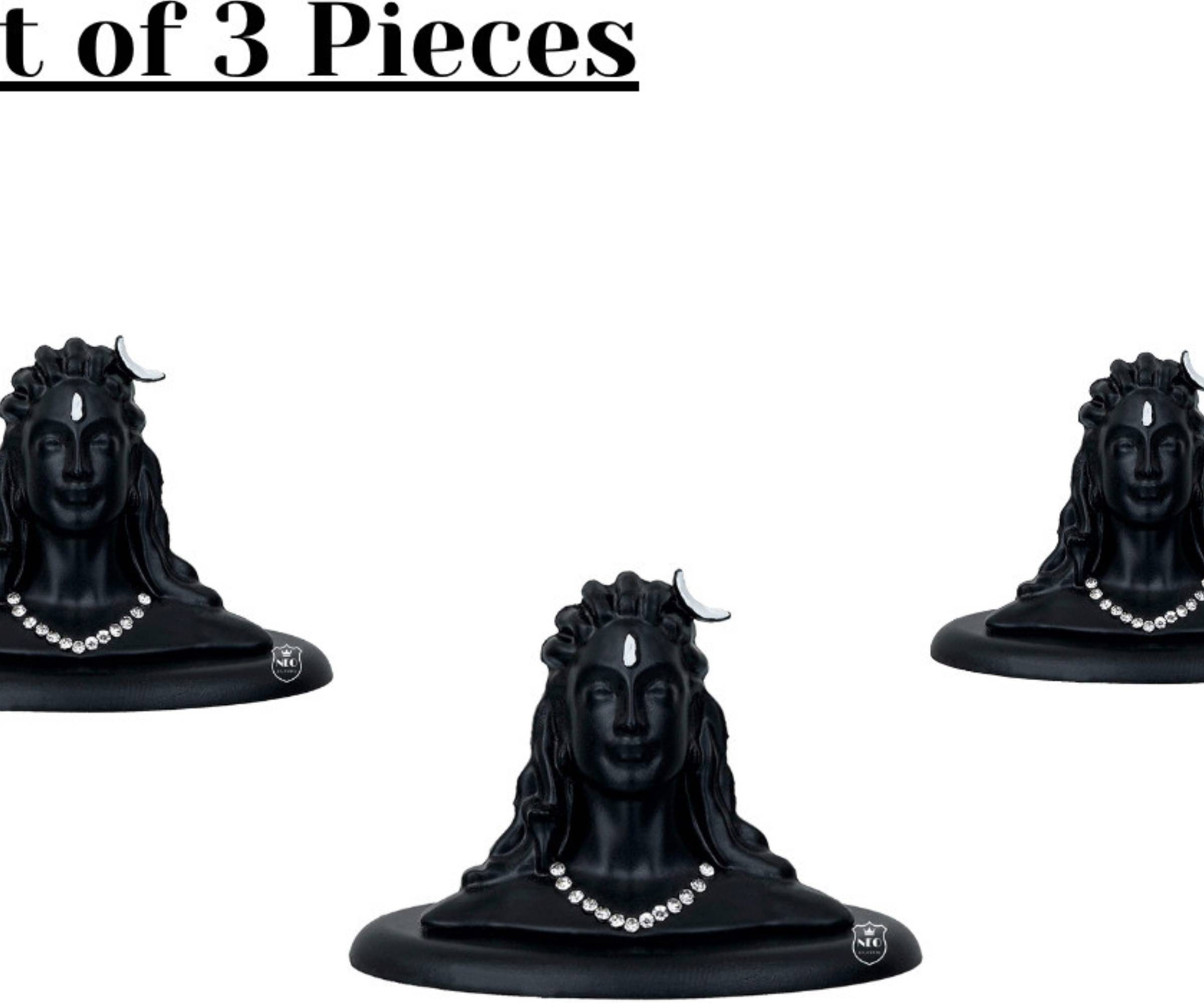     			Neo Classic Adiyogi White Diamond Miniature Metal Idol Adiyogi Idol Car Dashboard Idol 3 pc Decorative Showpiece  -  6 cm (Metal, Black)