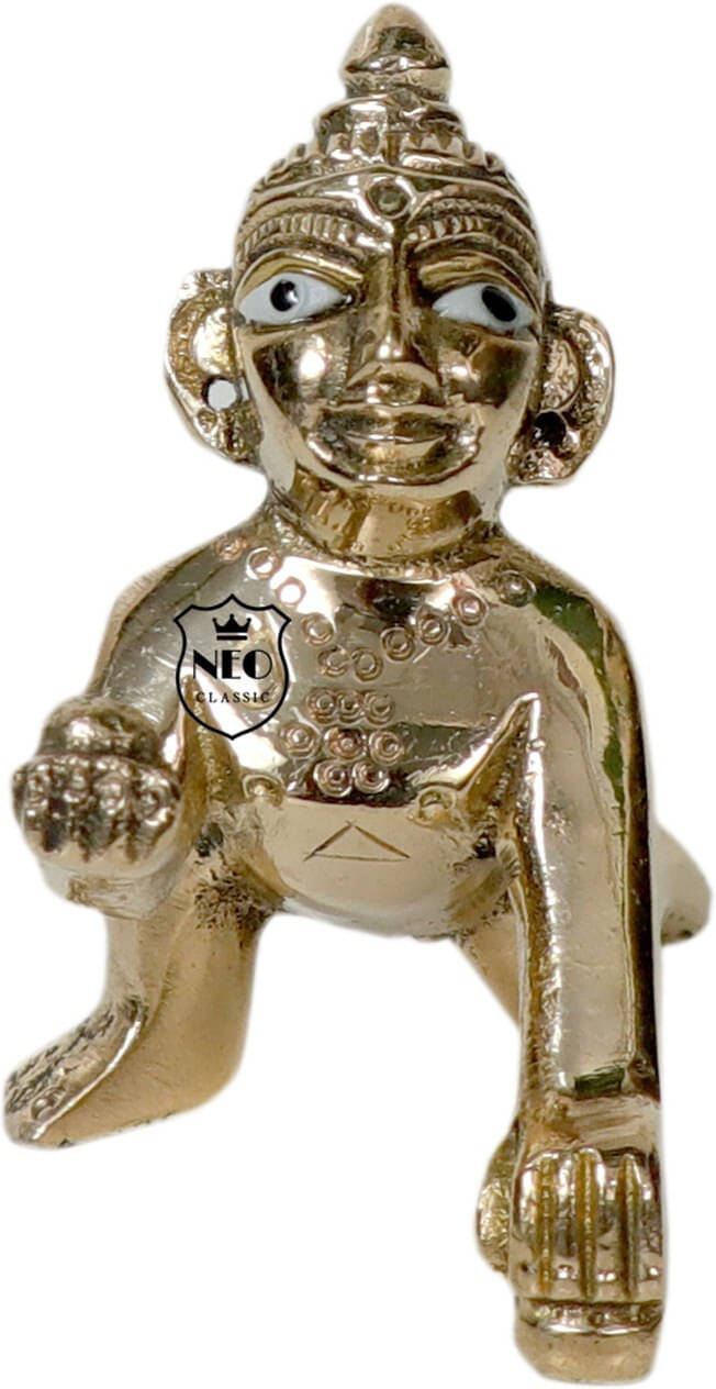     			Neo Classic Brass Laddu Gopal No 1 Sitting Beautiful Statue Decorative Showpiece  -  6.5 cm (Brass, Gold)