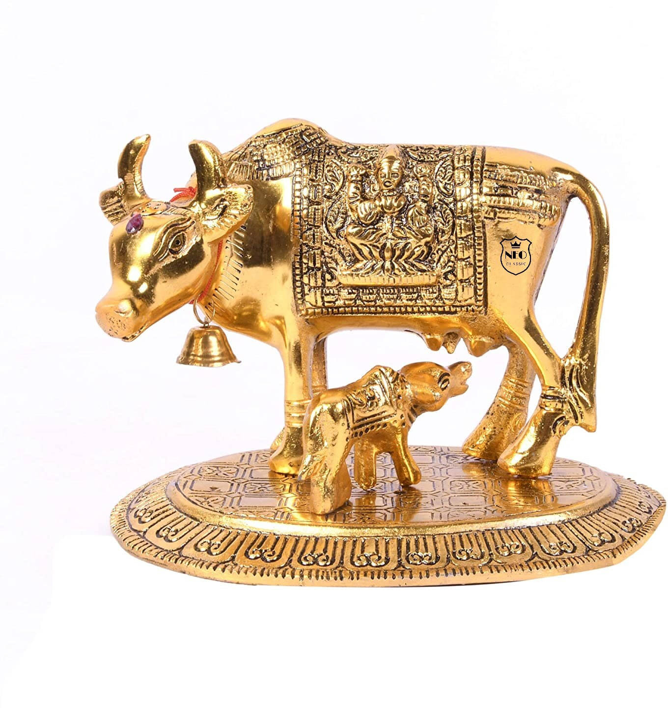     			Neo Classic Cow with Baby Calf I The Beautiful Creation Perfect Symbol of The Undying Aura Decorative Showpiece  -  12 cm (Aluminium, Gold)