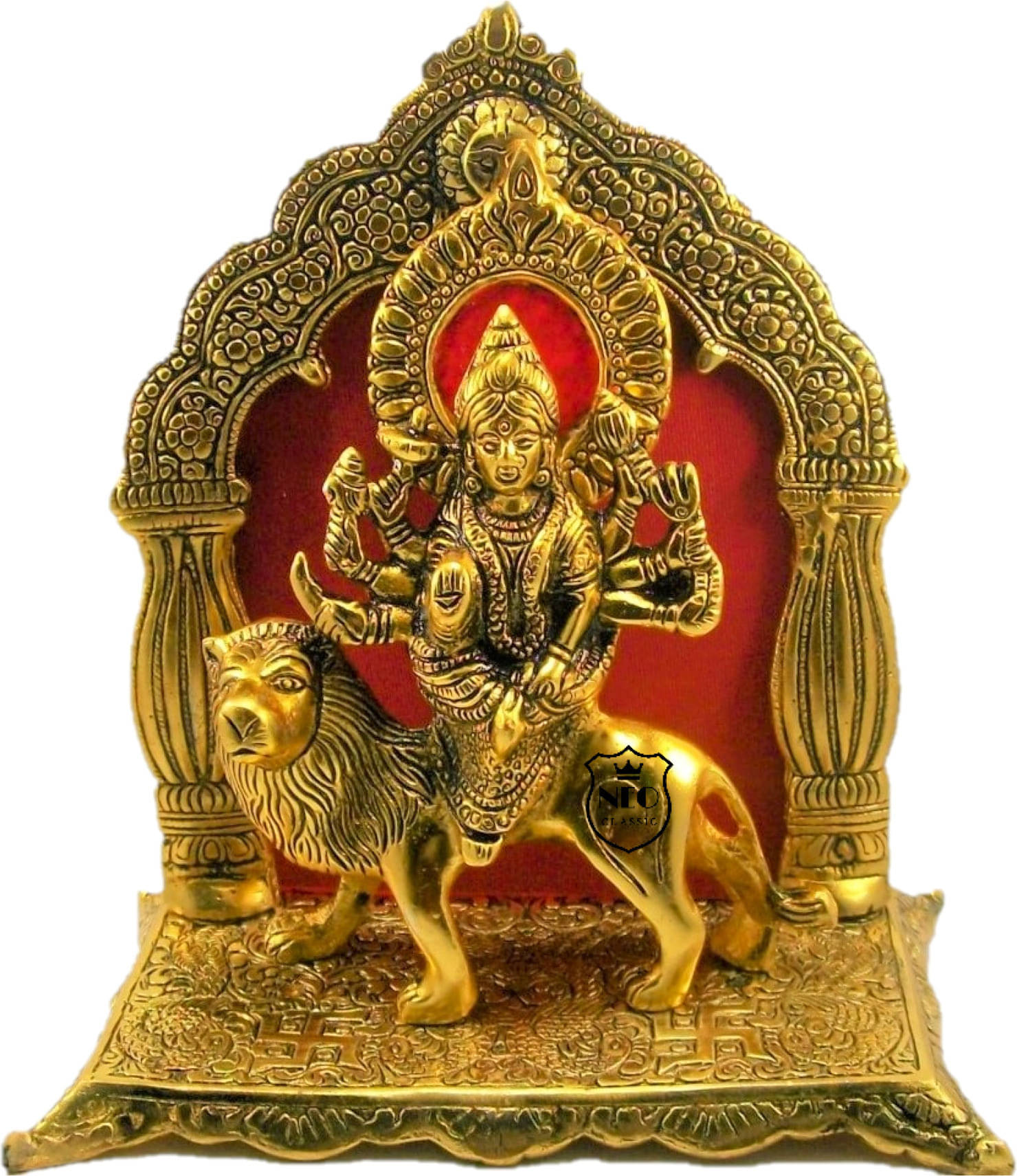     			Neo Classic Durga Maa Hindu Goddess Statue | Maa Durga Statue with Lion Figurine Decorative Showpiece  -  23 cm (Aluminium, Gold)