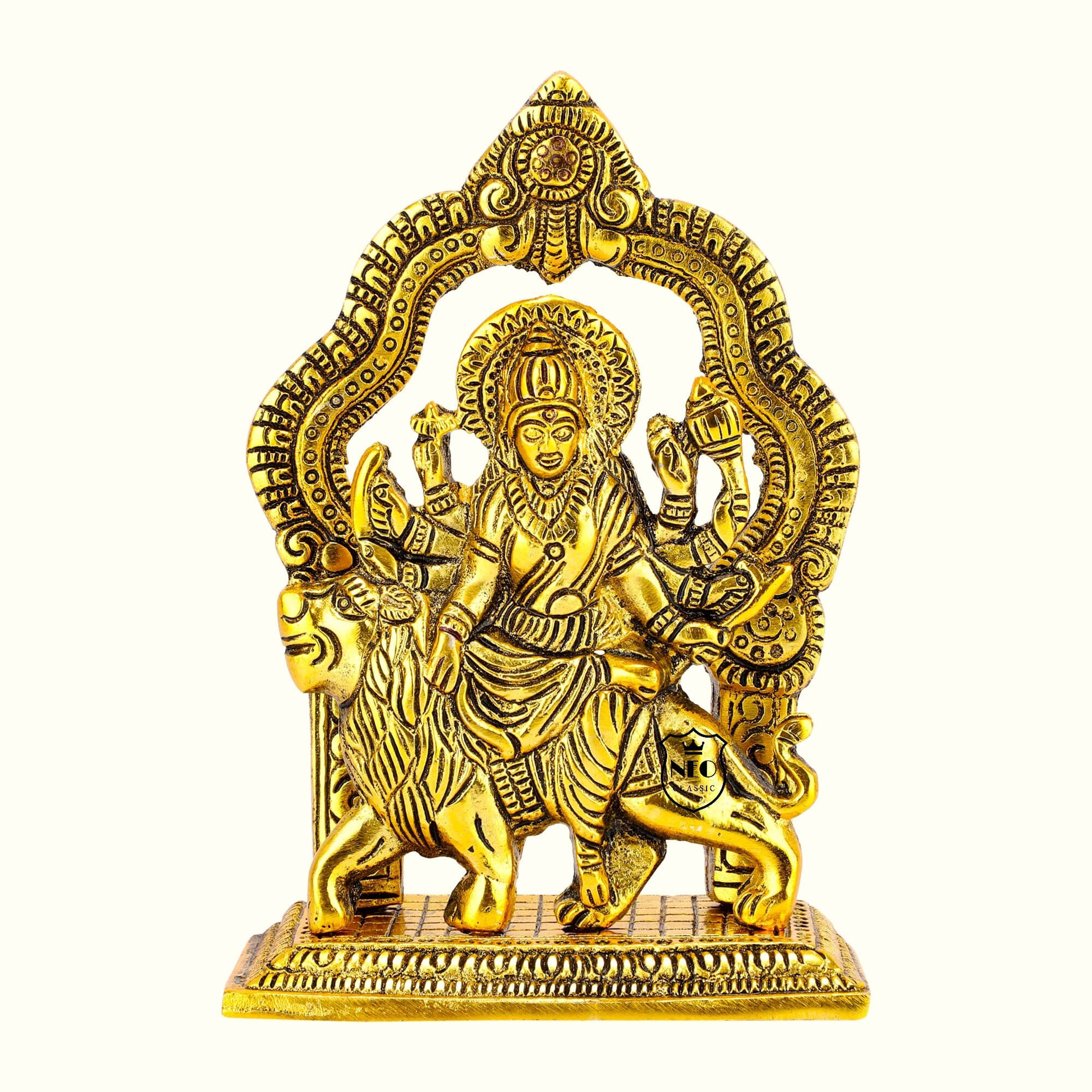     			Neo Classic Durga Maa Hindu Goddess Statue | Maa Durga Statue with Lion Figurine for Home Decorative Showpiece  -  16 cm (Aluminium, Gold)