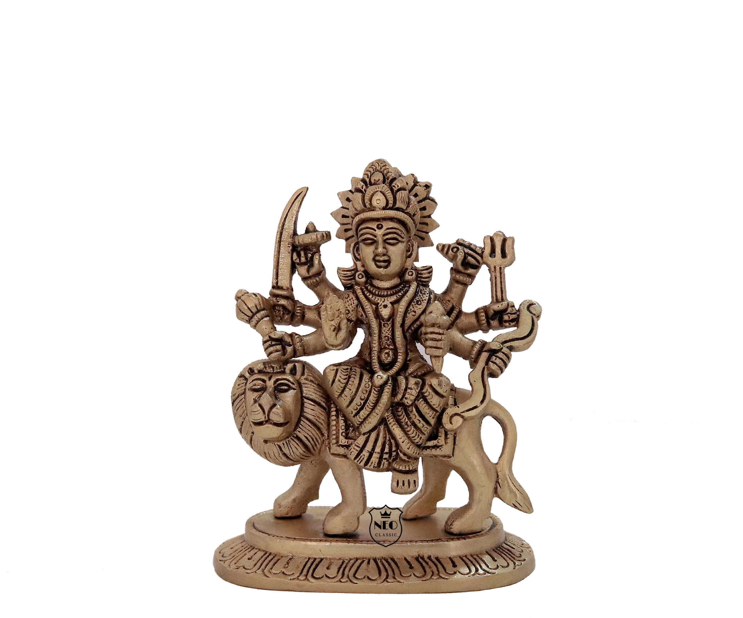     			Neo Classic Durga Maa Murti Idol,Shero vali maa Statue for Temple Pooja. -5.5" inch (Brass) Decorative Showpiece  -  14 cm (Brass, Gold)
