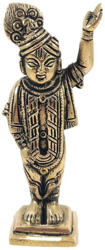     			Neo Classic Dwarkadhish Bhagwan Idol Statue Decorative Showpiece Figurine for Pooja Room & Gift Decorative Showpiece  -  11 cm (Brass, Gold)