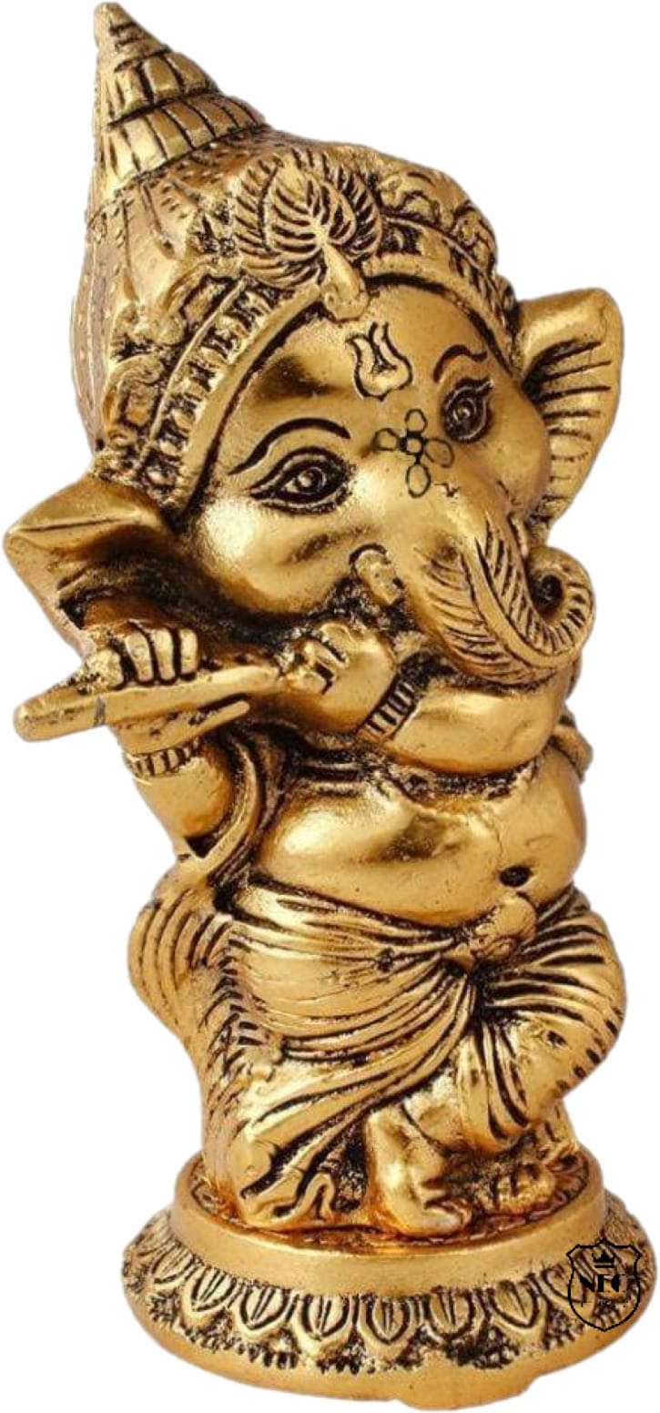     			Neo Classic Ganesh Flute I Basuri Ganesh I Idol and Figurines for Temple Height 6 inch Decorative Showpiece  -  15 cm (Aluminium, Gold)