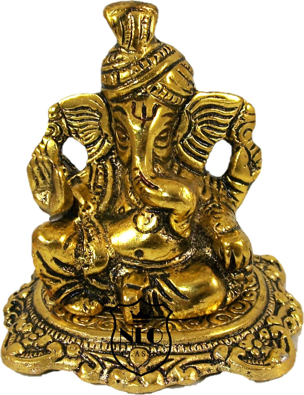     			Neo Classic Ganesh Pagdi Metal Statue Home, Office & Table Decorative 2.5 inch Decorative Showpiece  -  8 cm (Aluminium, Gold)