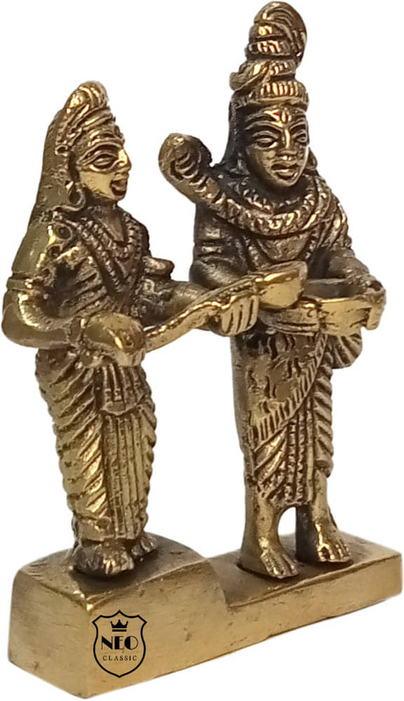 Neo Classic Goddess Annapurna and Lord Shiva Brass Statue for Home Temple Decorative Showpiece - 8 cm (Brass, Gold) Neo Classic Goddess Annapurna and Lord Shiva Brass Statue for Home Temple Decorative Showpiece - 8 cm (Brass, Gold)