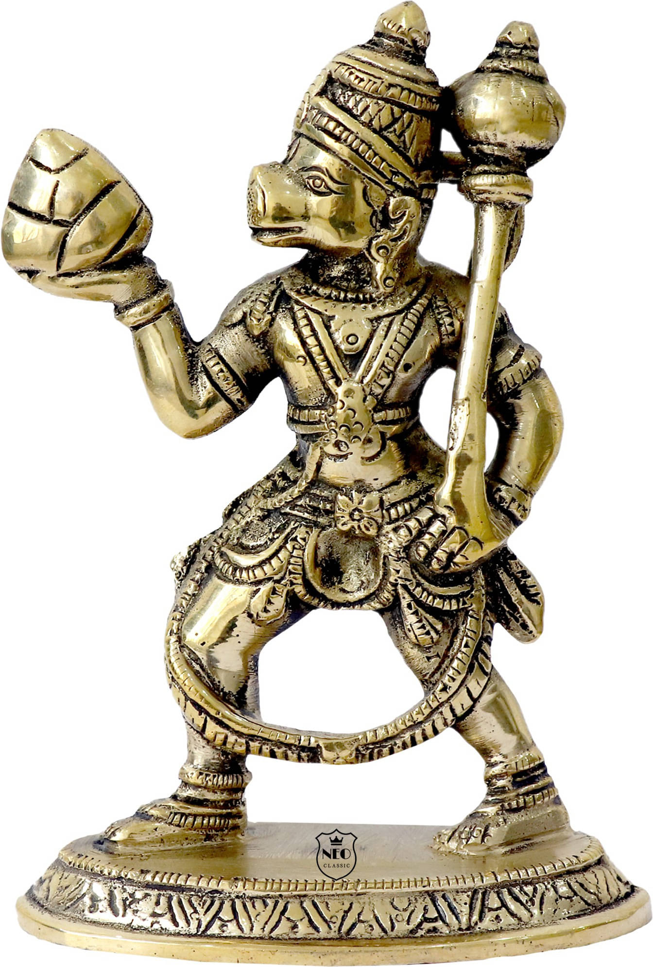 Neo Classic Handcrafted Hanuman ji Statue/Bajrangbali Murti Wall Hanging/Tabletop for Room and Temple Decor/Gold Plated Gift Article Decorative Showpiece - 13 cm (Brass, Yellow) Neo Classic Handcrafted Hanuman ji Statue/Bajrangbali Murti Wall Hanging/Tabletop for Room and Temple Decor/Gold Plated Gift Article Decorative Showpiece - 13 cm (Brass, Yellow)