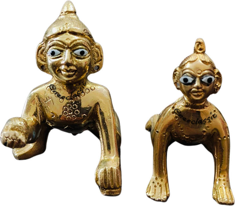     			Neo Classic Laddu Gopal with Radha Rani Brass I Gopal with Baby Radha I Size No. 2 Decorative Showpiece  -  6.5 cm (Brass, Gold)