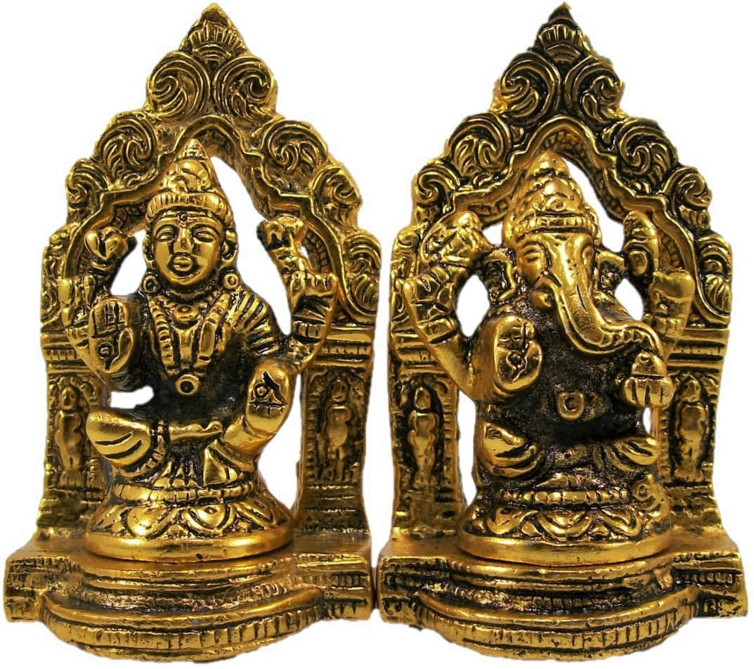     			Neo Classic Laxmi Ganesh Aluminum Gold Plated Lakshmi Ganesha Idols for Diwali Gifts Puja Decorative Showpiece  -  10.5 cm (Aluminium, Gold)