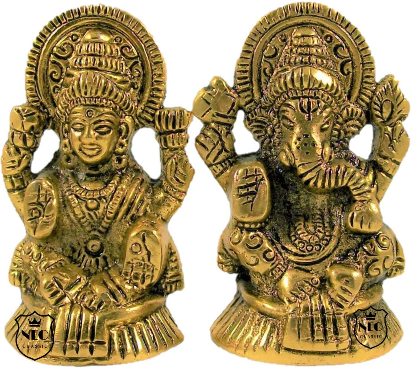 Neo Classic Laxmi Ganesh Idol For Home Puja, Diwali Pooja Decorative Showpiece - 7.5 cm (Aluminium, Gold) Neo Classic Laxmi Ganesh Idol For Home Puja, Diwali Pooja Decorative Showpiece - 7.5 cm (Aluminium, Gold)