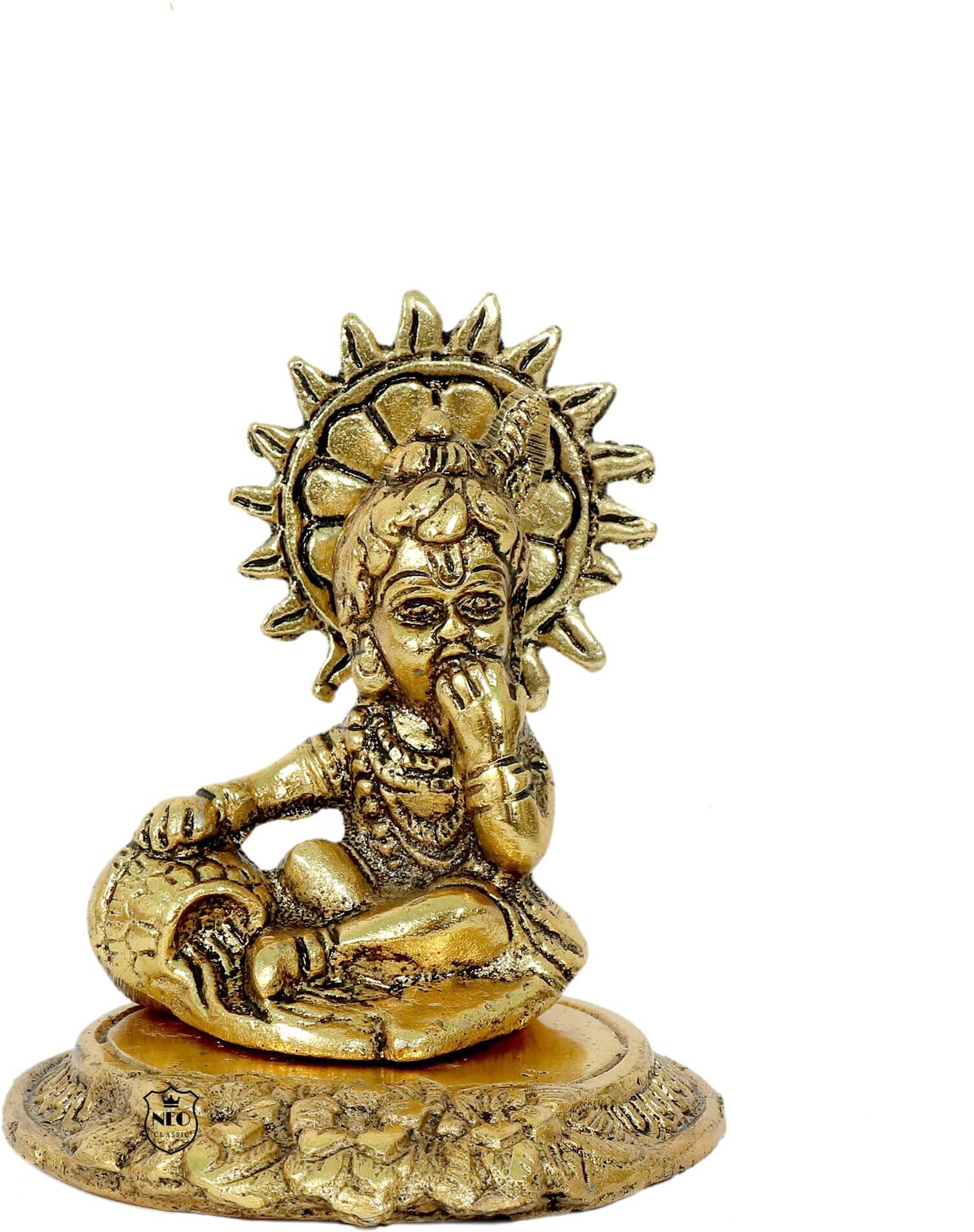     			Neo Classic Lord Shri Krishna Bal Gopal Eating Makhan Gift Metal Gold Decorative Showpiece  -  9 cm (Aluminium, Gold)