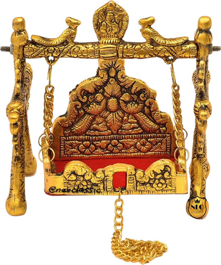 Neo Classic Metal Handicraft Pooja Jhula|Swing|Palna Decorative Showpiece Decorative Showpiece - 11 cm (Aluminium, Gold) Neo Classic Metal Handicraft Pooja Jhula|Swing|Palna Decorative Showpiece Decorative Showpiece - 11 cm (Aluminium, Gold)