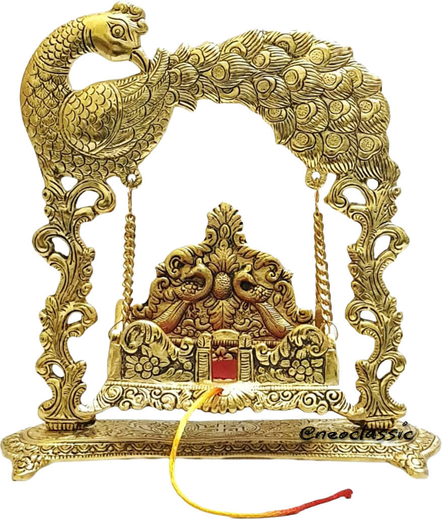     			Neo Classic Neo Classic Swing Laddu Gopal Jhula, Krishna Hindola Palana Decorative Showpiece  -  25 cm (Aluminium, Gold)