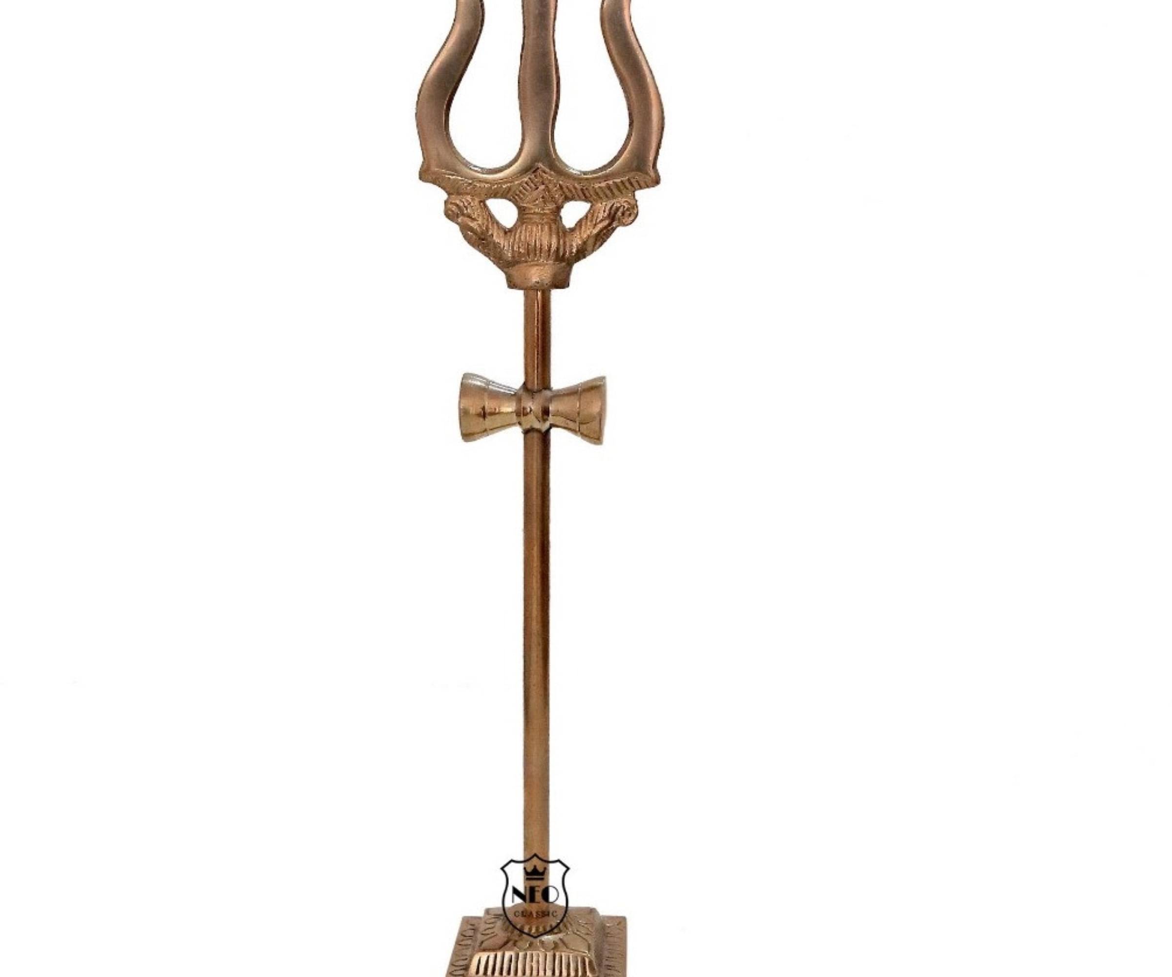     			Neo Classic Shiva Trishul Square Base with Damru Brass | Handicraft Spiritual Trishul Decorative Showpiece  -  30.5 cm (Brass, Gold)