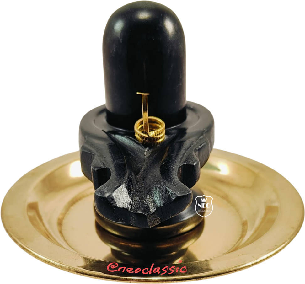     			Neo Classic Shivling Black Marble 2.5" With Plate Brass Naag No. 1 Decorative Showpiece  -  6.5 cm (Marble, Brass, Black, Gold)