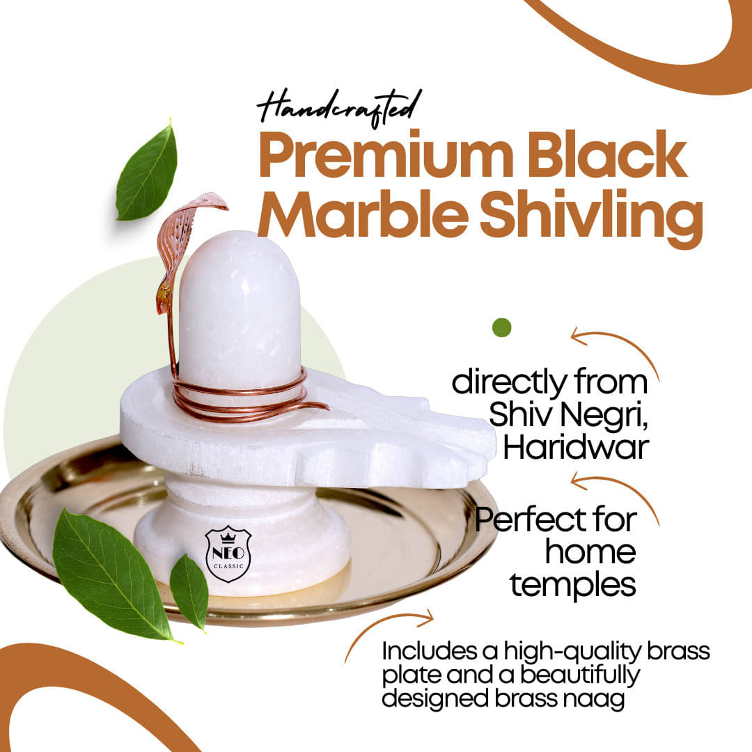     			Neo Classic Shivling White Marble 2.5" With Plate Brass Naag No. 1 Decorative Showpiece  -  6.5 cm (Marble, Brass, Copper, White, Gold)