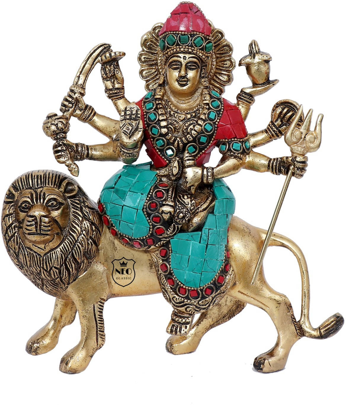 Neo Classic Statue of Durga Mata Murti Metal Decorative Showpiece - 22.5 cm (Aluminium, Multicolor) Neo Classic Statue of Durga Mata Murti Metal Decorative Showpiece - 22.5 cm (Aluminium, Multicolor)