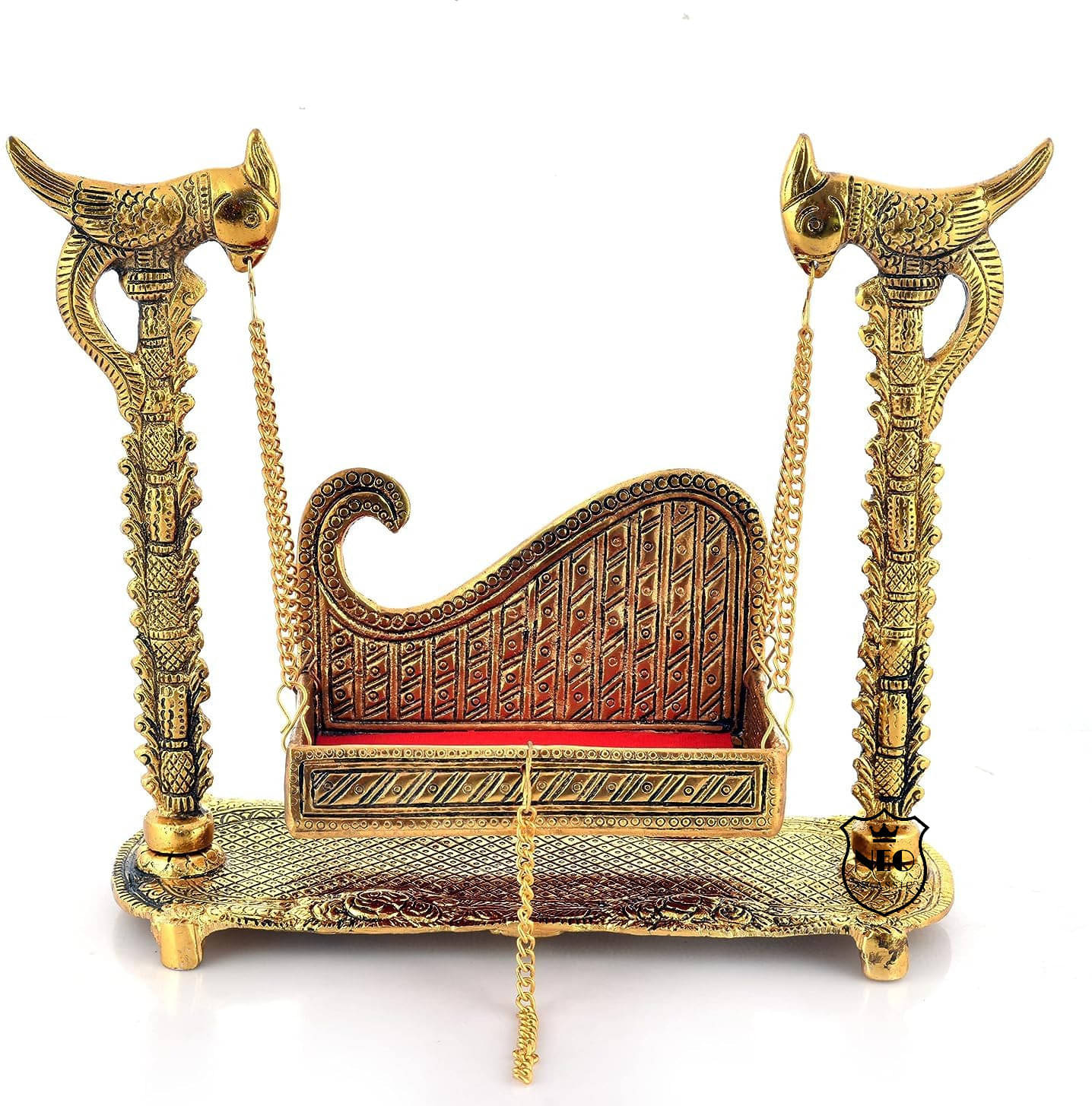     			Neo Classic Swing Laddu Gopal Jhula, Krishna Hindola Palana for Temple Pooja Decorative Showpiece  -  30 cm (Aluminium, Gold)