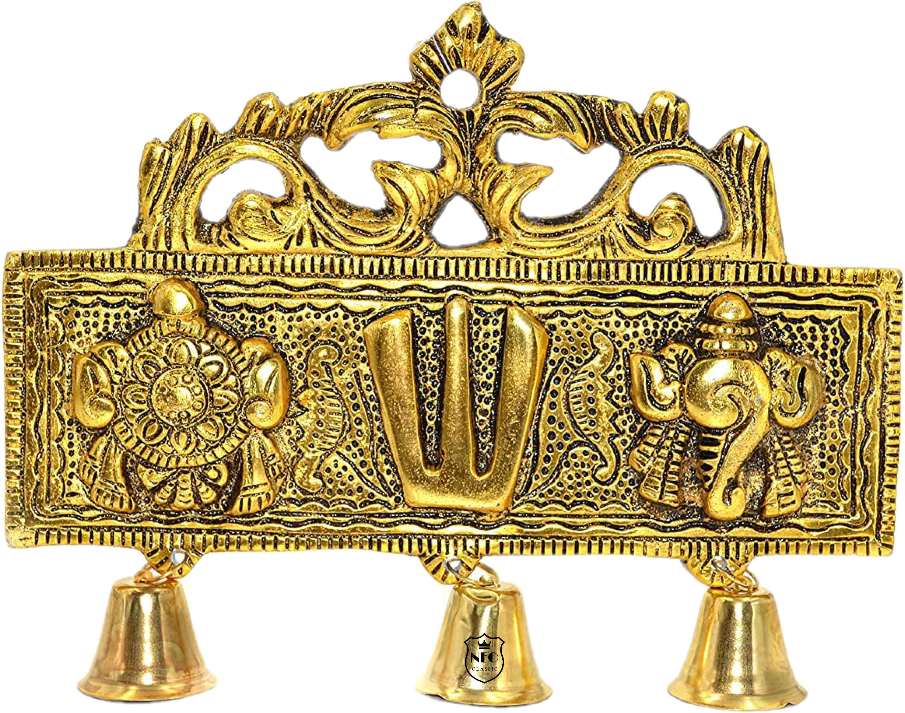     			Neo Classic Tirupati Balaji Shankh Chakra Namah Door Hanging with Bells Decorative Showpiece  -  16 cm (Aluminium, Gold)