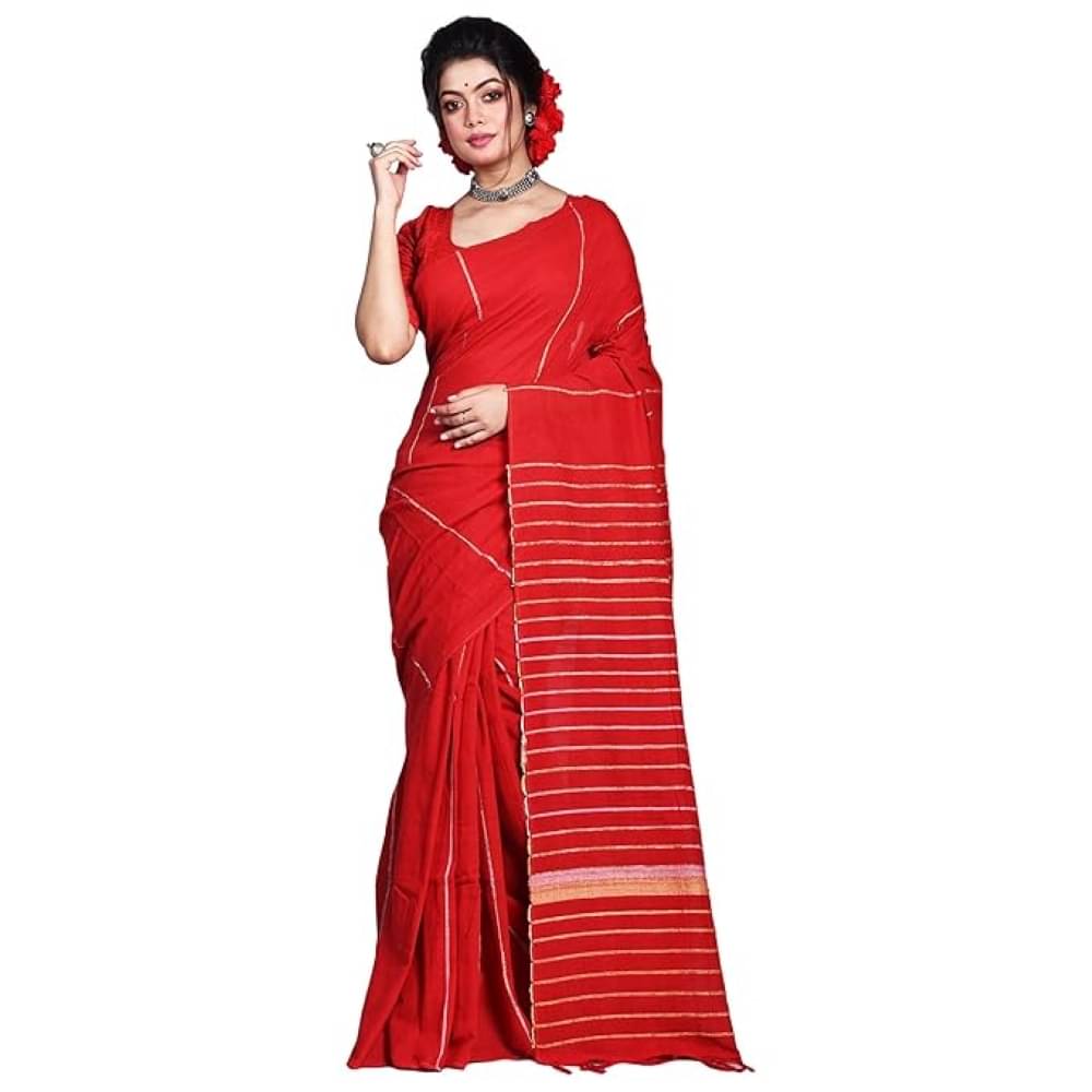     			PIYARI FASHION Cotton Blend Woven Narayanpet Saree With Unstitched Blouse Piece ( Red )
