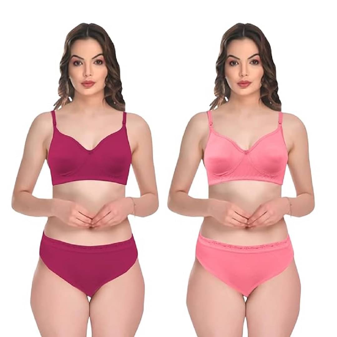     			SYNOVATIC Pack of 2 Cotton Blend Bra & Panty Set For Women ( Multicolor3 )