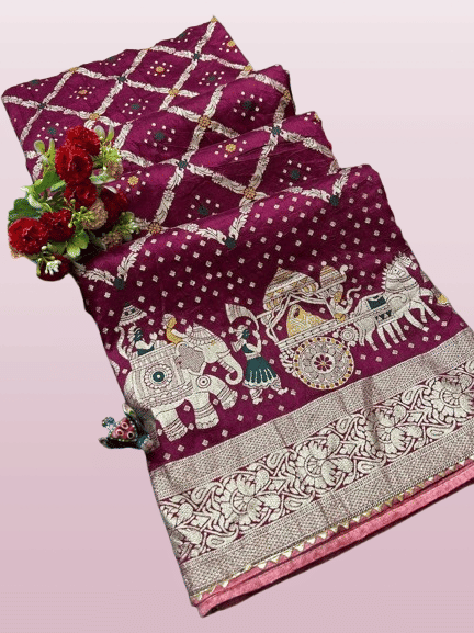 Samai Silk Woven Banarasi saree With Unstitched Blouse Piece ( Wine ) Samai Silk Woven Banarasi saree With Unstitched Blouse Piece ( Wine )