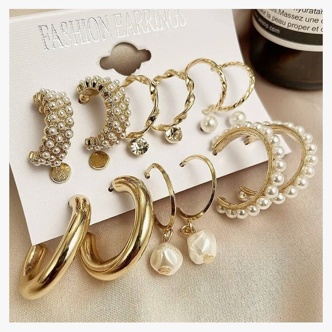     			Shree Ju Gold Hoops Earrings ( Pack of 9 )