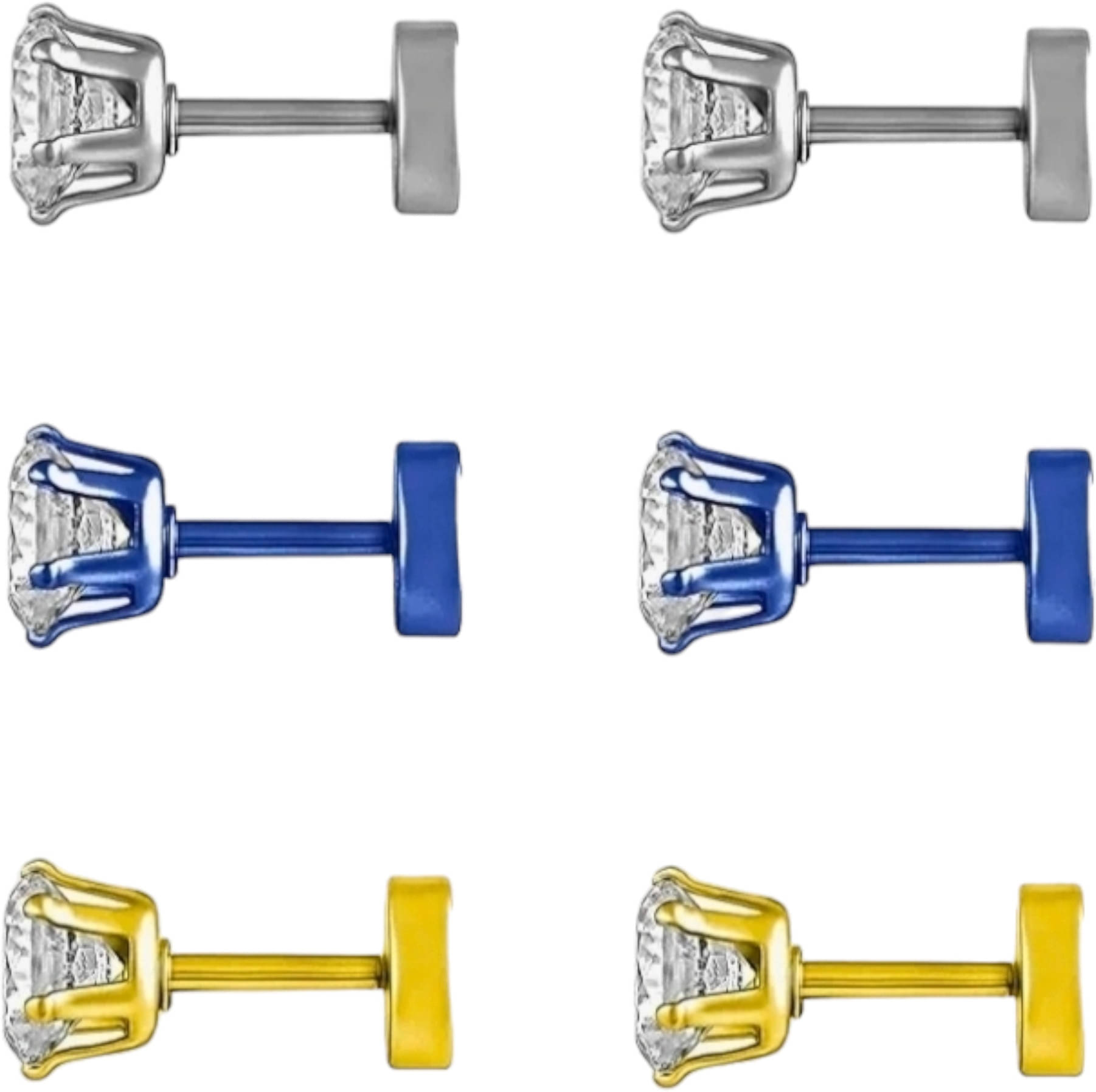 Shree Ju Trendy Gold Silver Blue Solitaire Single Stone Bali Combo For Men Women (6 Pcs) Shree Ju Trendy Gold Silver Blue Solitaire Single Stone Bali Combo For Men Women (6 Pcs)