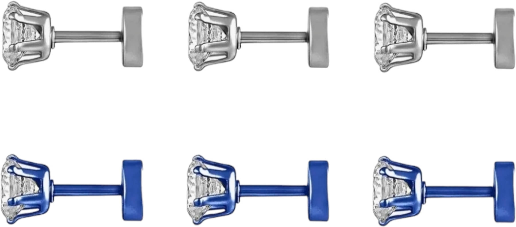     			Shree Ju Trendy Silver Blue Solitaire Single Stone Bali Combo For Men Women (6 Pcs)