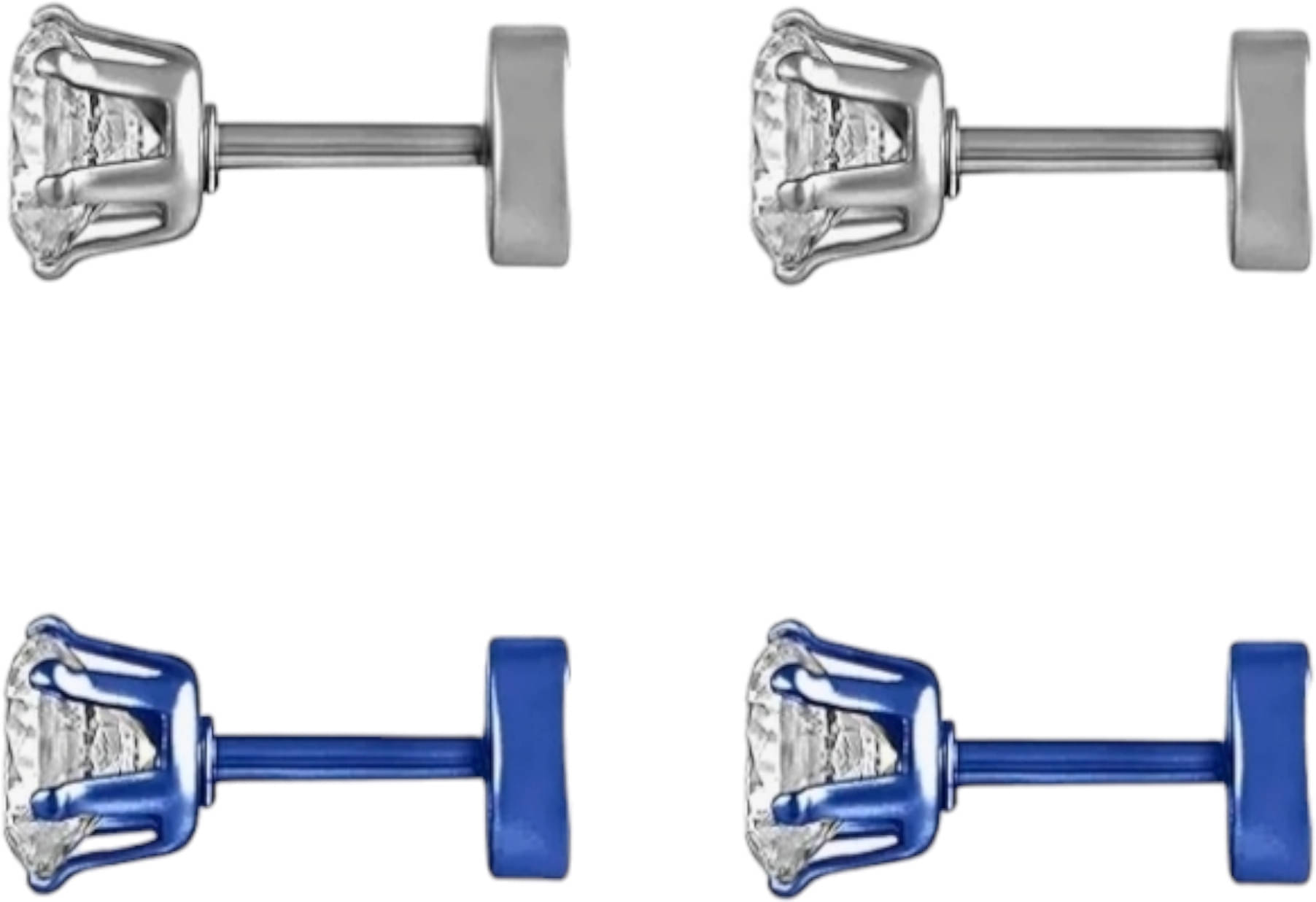     			Shree Ju Trendy Silver Blue Solitaire Single Stone Bali Combo For Men Women (2 Sets)