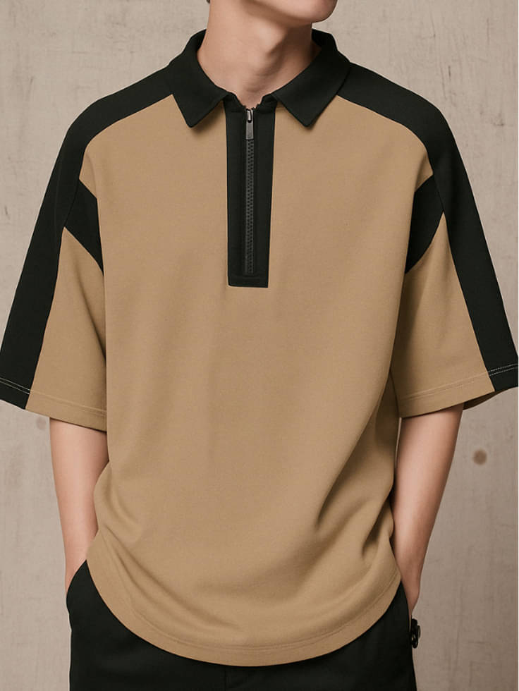     			Singham Men Cotton Blend Regular Fit Colorblock Polo T Shirt ( Brown )