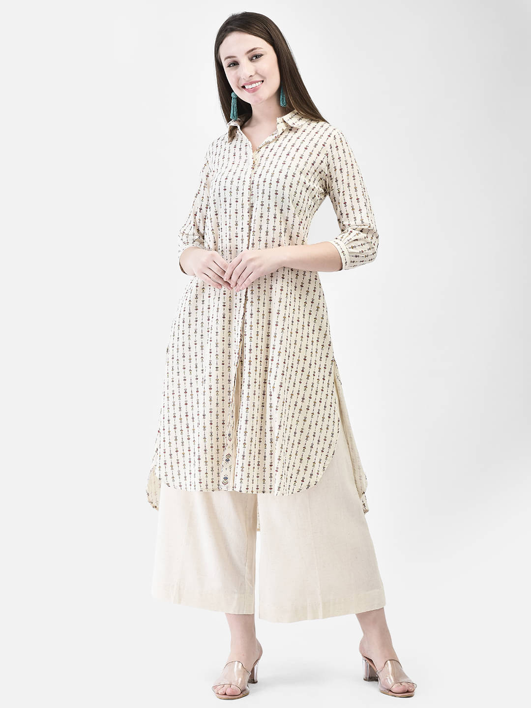     			Span Women Cotton Printed Shirt Style Kurti ( White )