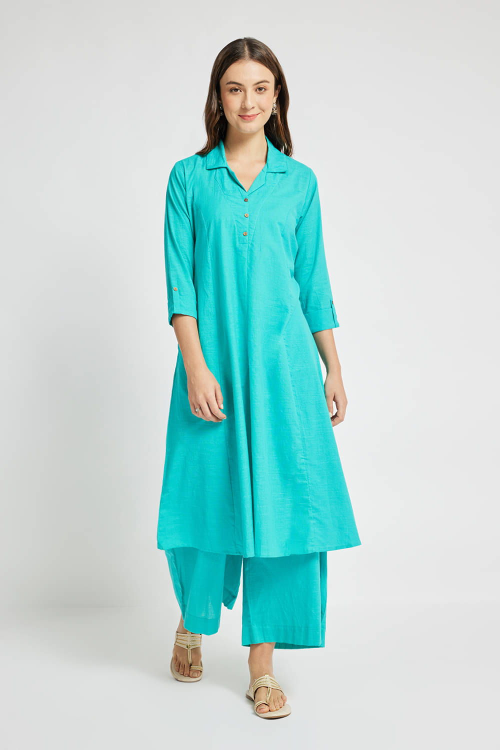     			Span Women Cotton Solid A-line Kurti ( Blue )