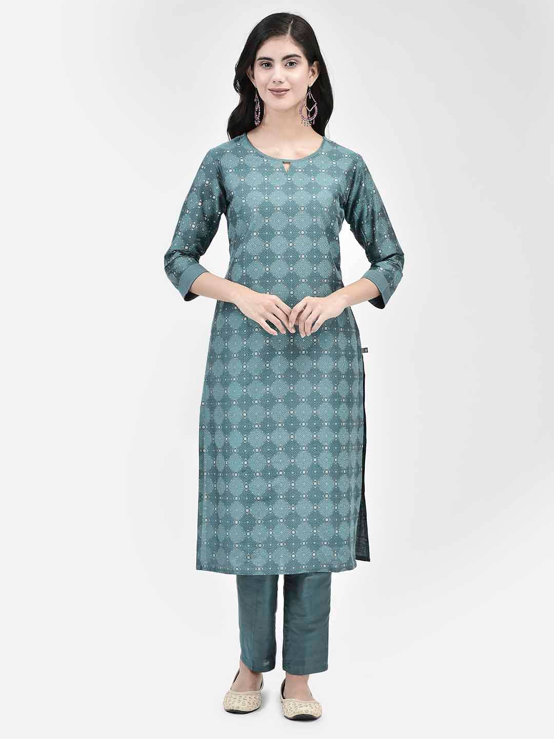     			Span Women Silk Printed Straight Kurti ( Green )