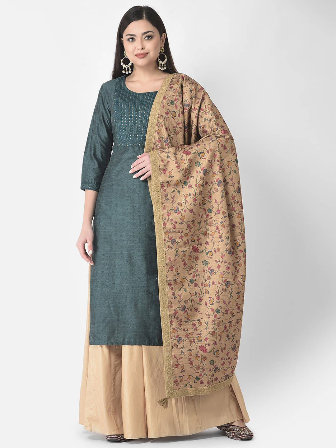     			Span Women Silk Printed Straight Kurti ( Green )
