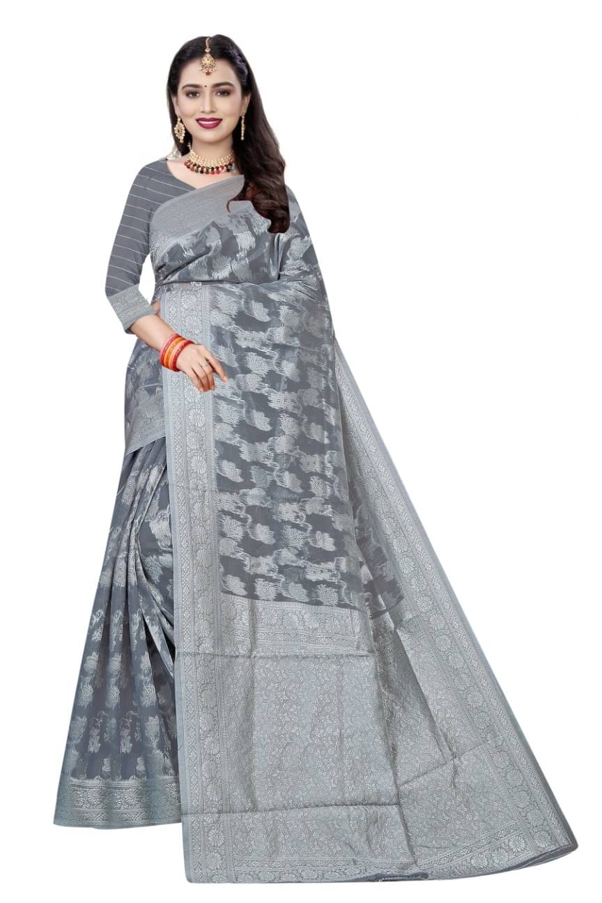     			Suali Cotton Woven Chanderi saree With Unstitched Blouse Piece ( Grey )