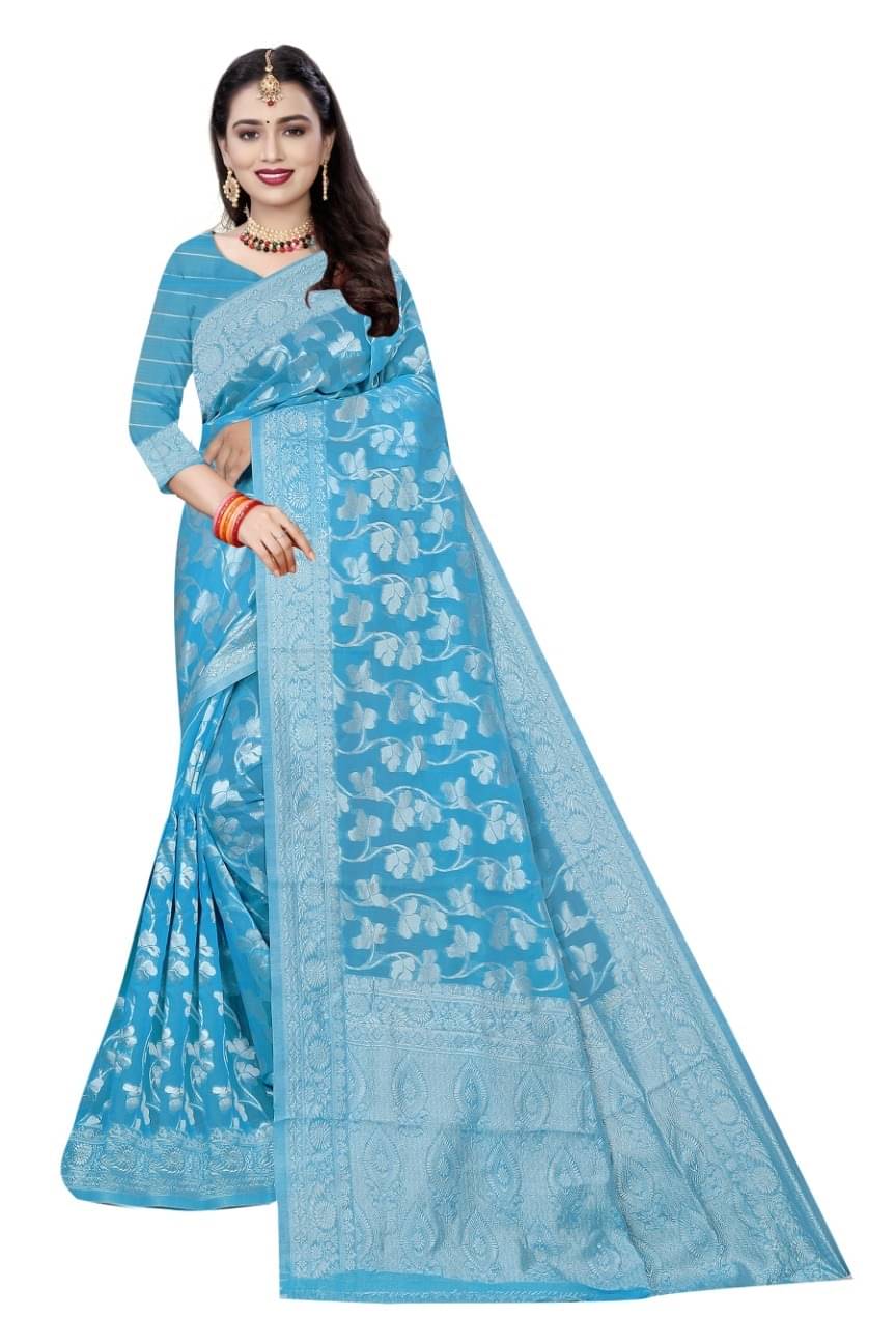 Suali Cotton Woven Chanderi saree With Unstitched Blouse Piece ( Light Blue )     			Suali Cotton Woven Chanderi saree With Unstitched Blouse Piece ( Light Blue )