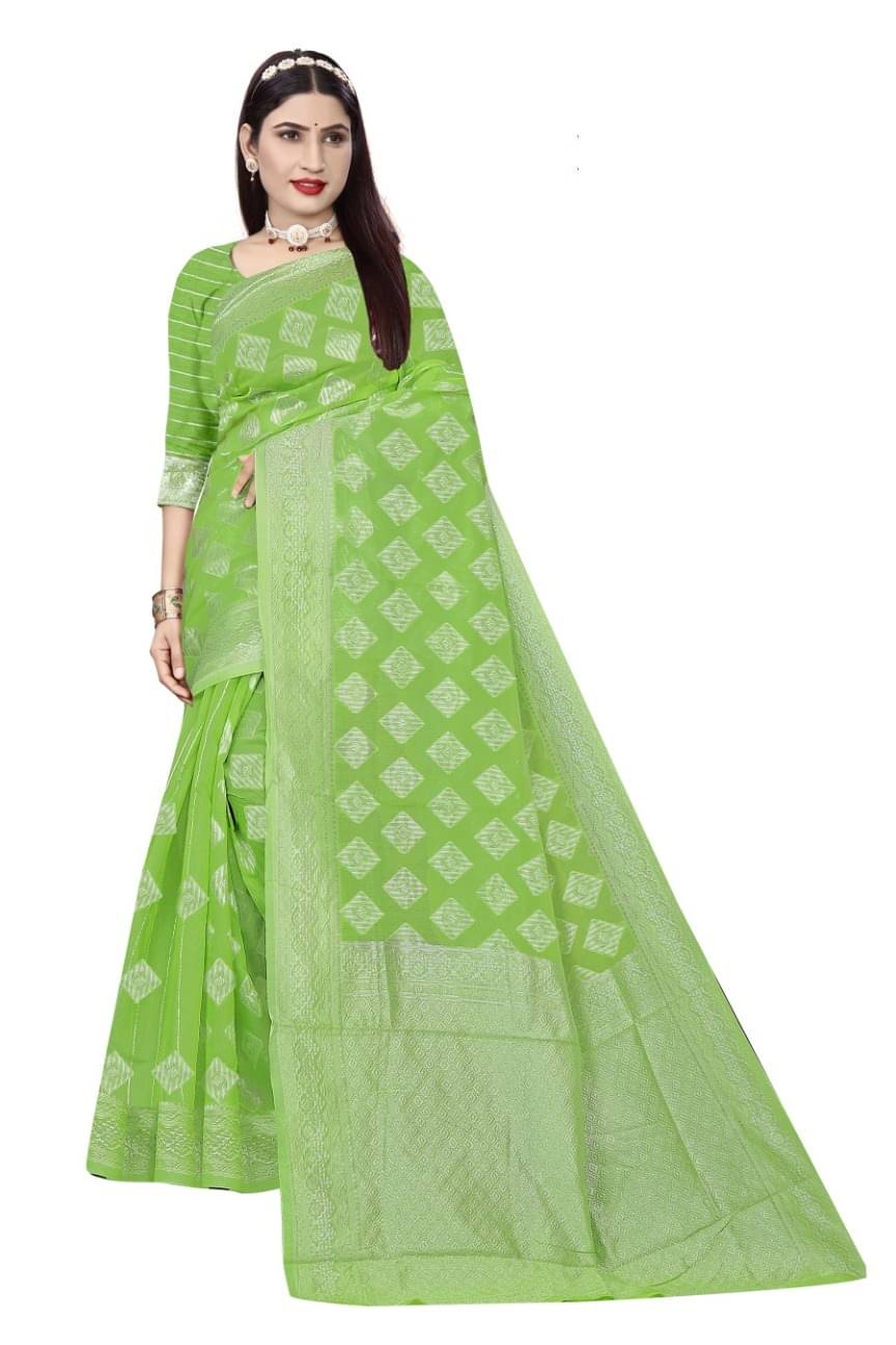 Suali Cotton Woven Chanderi saree With Unstitched Blouse Piece ( Light Green ) Suali Cotton Woven Chanderi saree With Unstitched Blouse Piece ( Light Green )