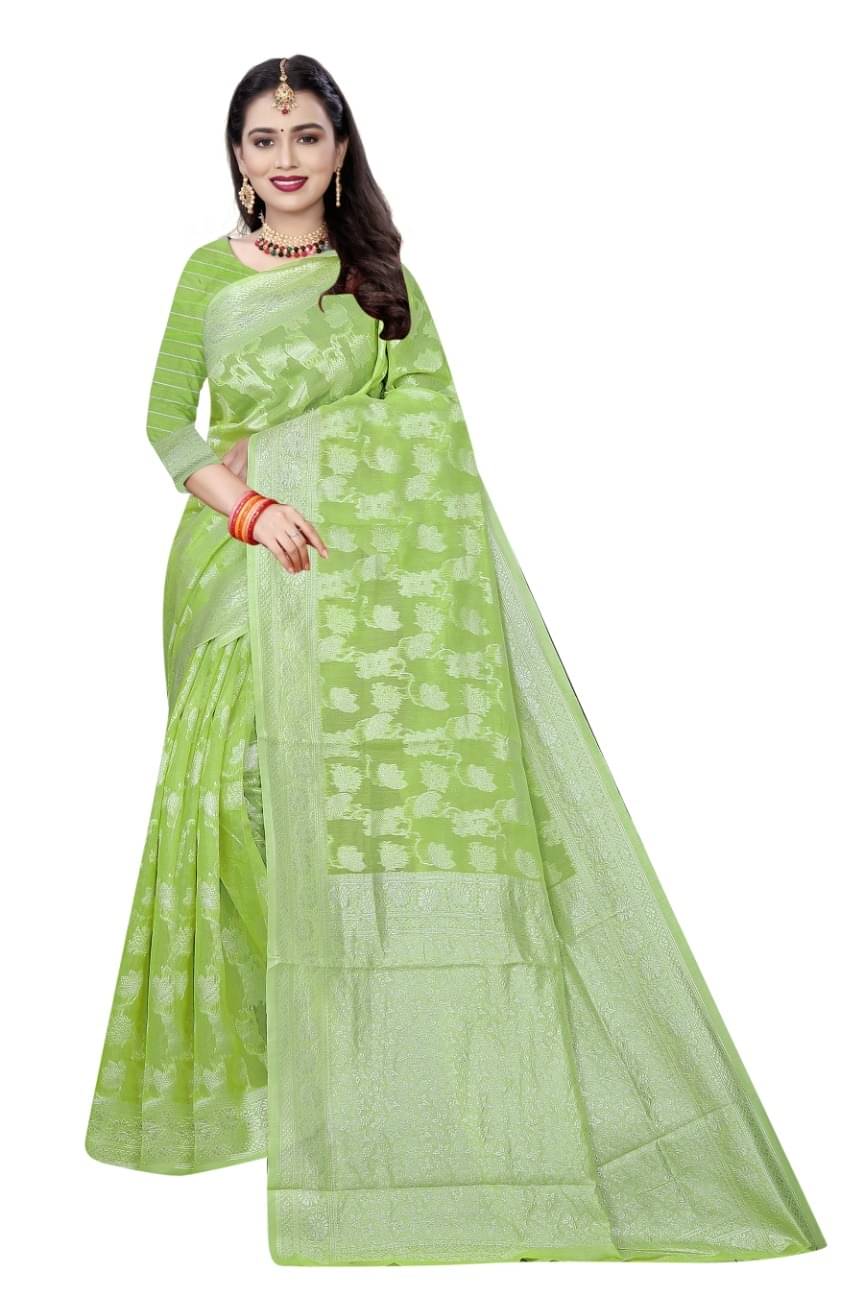     			Suali Cotton Woven Chanderi saree With Unstitched Blouse Piece ( Light Green )