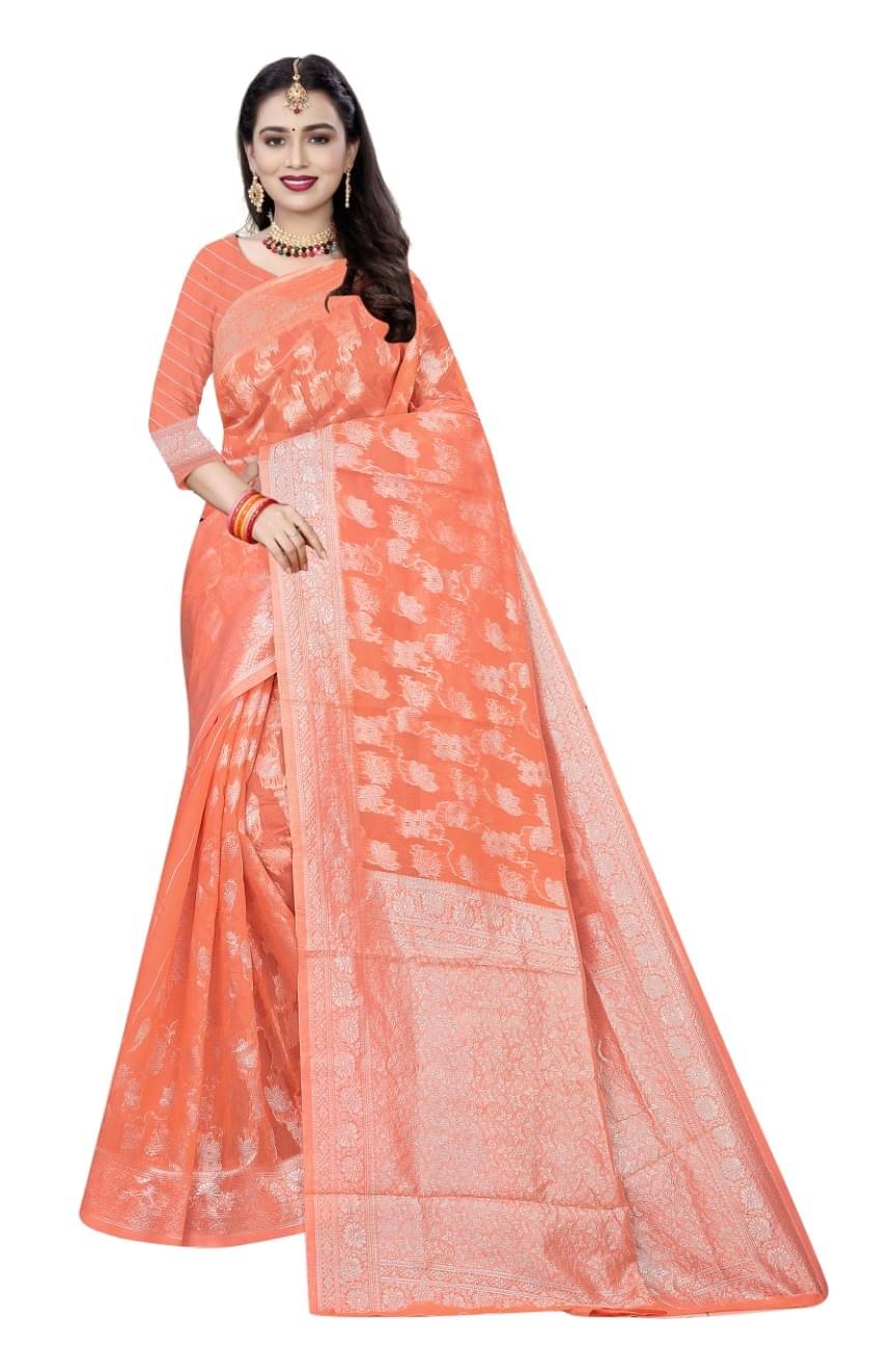Suali Cotton Woven Chanderi saree With Unstitched Blouse Piece ( Peach ) Suali Cotton Woven Chanderi saree With Unstitched Blouse Piece ( Peach )