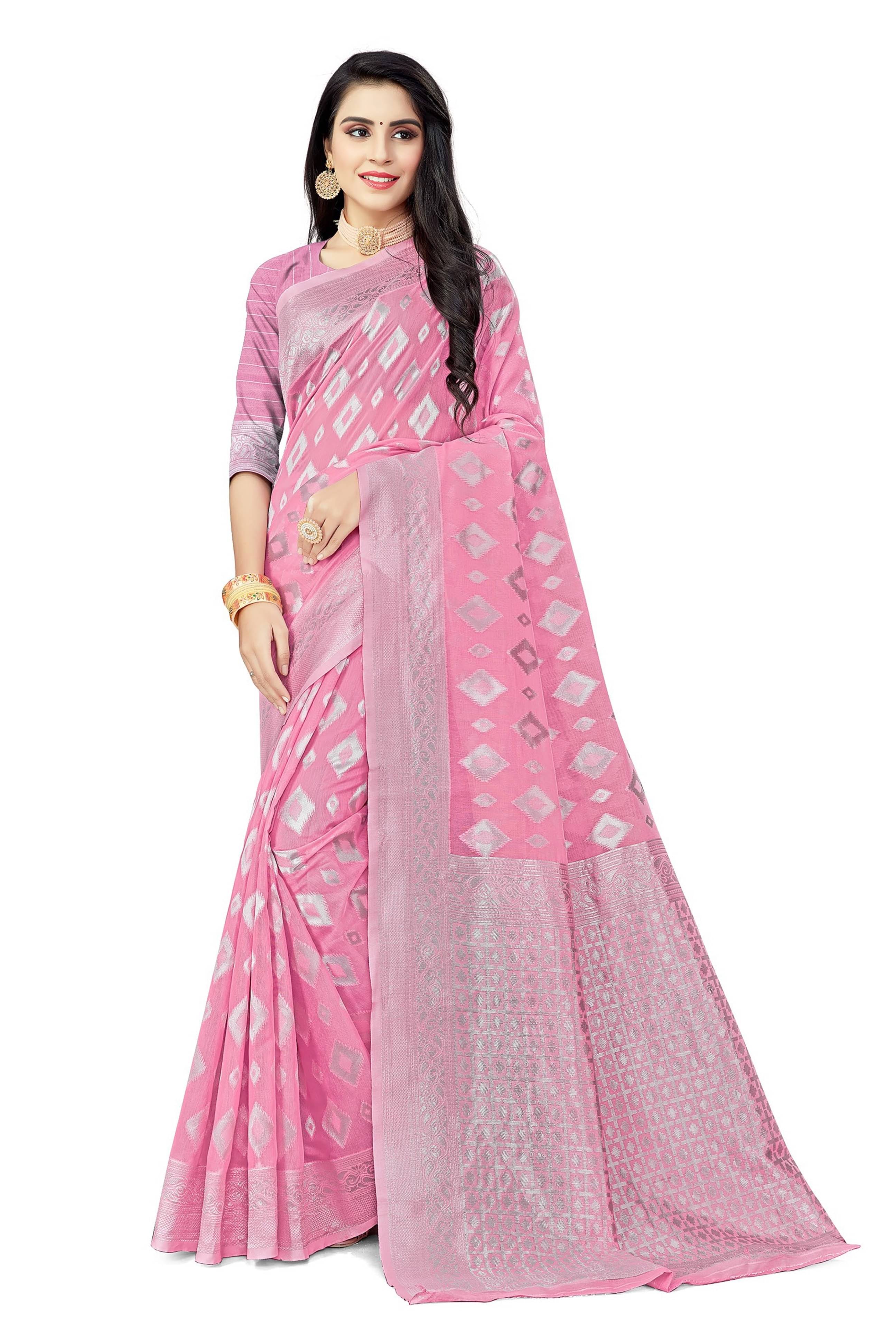 Suali Cotton Woven Chanderi saree With Unstitched Blouse Piece ( Pink ) Suali Cotton Woven Chanderi saree With Unstitched Blouse Piece ( Pink )