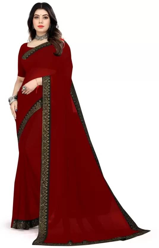 Suali Georgette Embellished Chanderi saree With Unstitched Blouse Piece ( Maroon ) Suali Georgette Embellished Chanderi saree With Unstitched Blouse Piece ( Maroon )