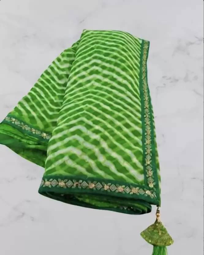     			Suali Georgette Printed Leheriya Saree With Unstitched Blouse Piece ( Green )