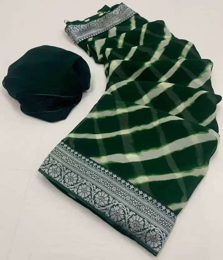    			Suali Georgette Printed Leheriya Saree With Unstitched Blouse Piece ( Green )