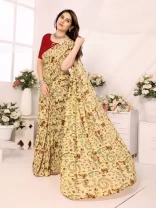     			Suali Georgette Printed Phulkari saree With Unstitched Blouse Piece ( Cream )