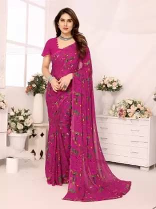     			Suali Georgette Printed Phulkari saree With Unstitched Blouse Piece ( Rani )